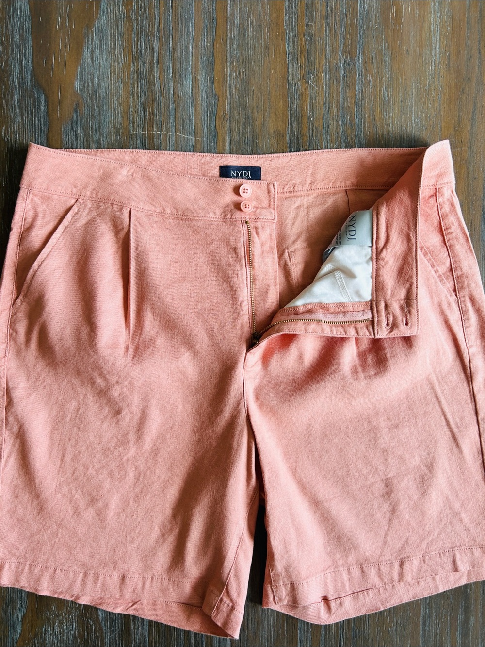NYDJ Linen Shorts 16P Lift Tuck Technology Coral Pink Bermuda Style NWOT - Picture 7 of 11